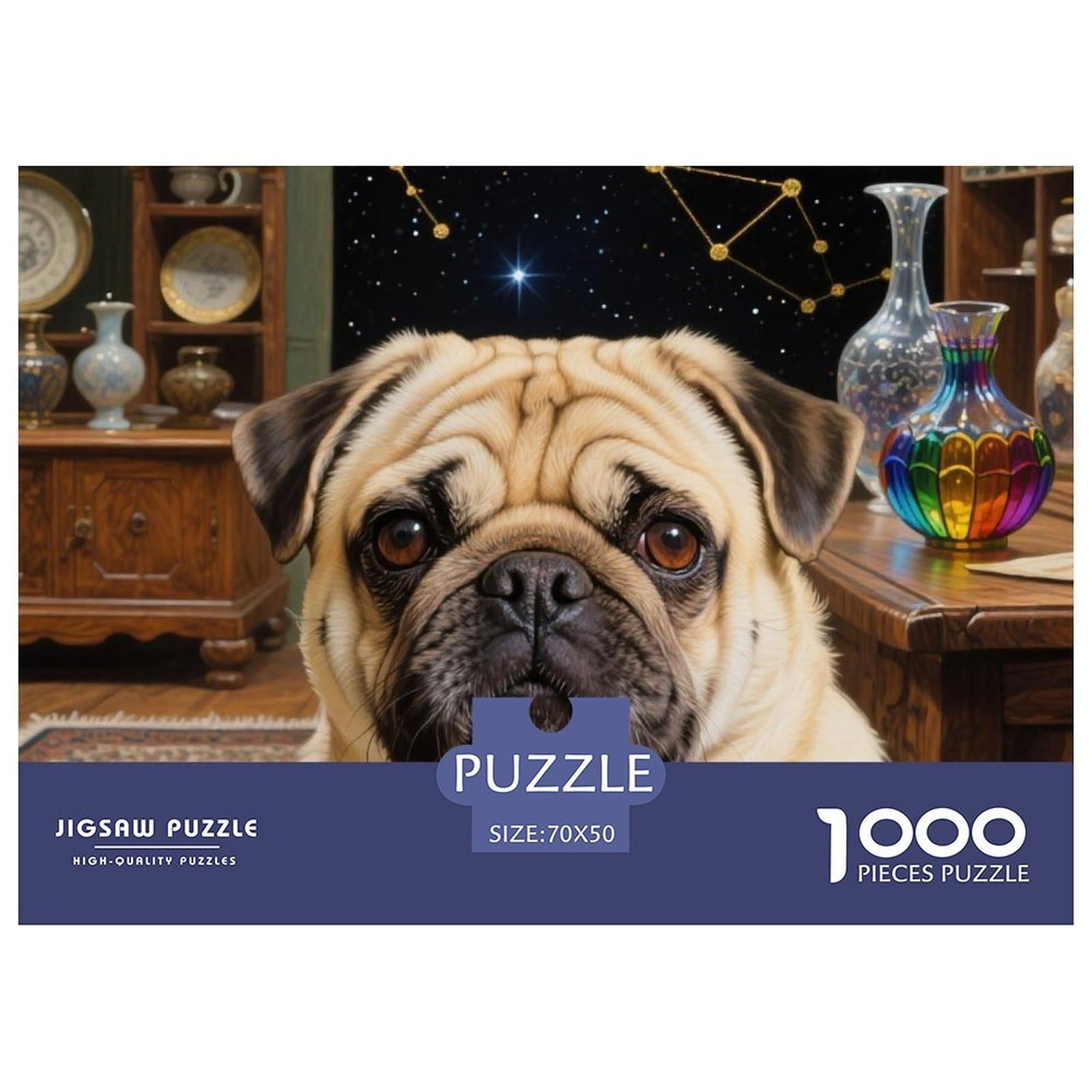 Pug 1000 Puzzles Adults Puzzle Kids Age Gifts Puzzle Game Animal Home Decoration Decompression 70x50cm/1000pcs