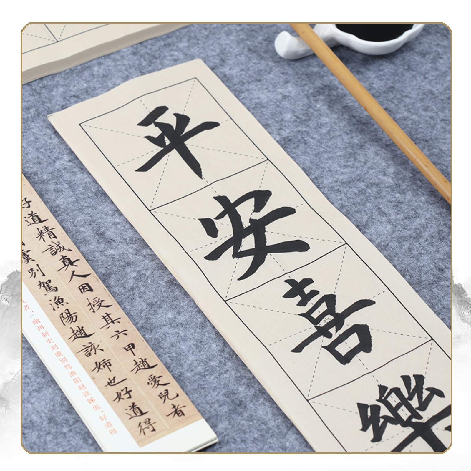 Chinese Calligraphy Paper Xuan Paper with Grids, Calligraphy Practice Xuan Rice Paper, Brush Rice Practice Paper Chinese Xuan Paper for Students Beginning Calligraphy Practice (Antique Black line) - Image 3