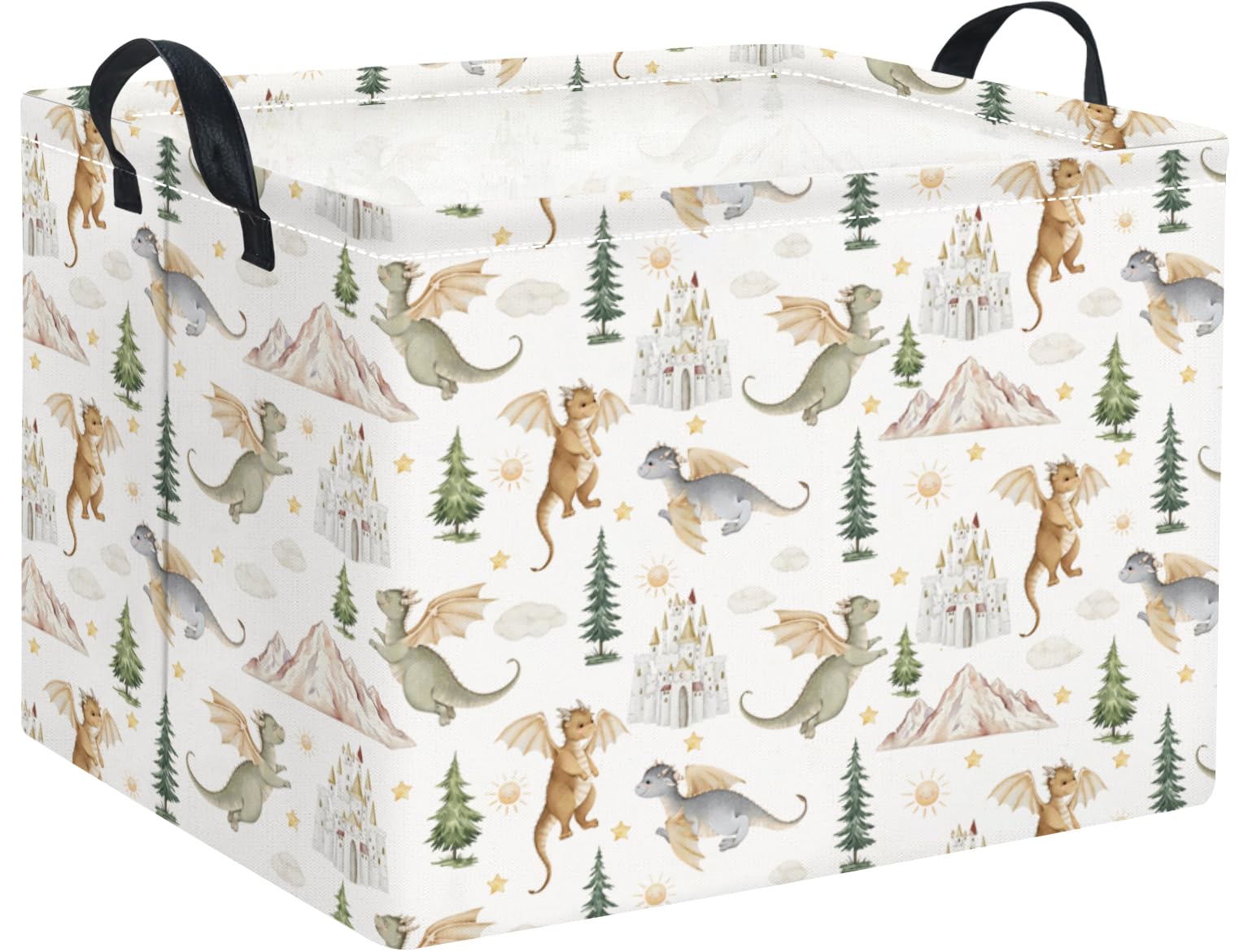 Rectangular Kids Basket Baby Girl Basket Fabric Storage Bin Organizer Box Room Decor(Castle Dinosaur)