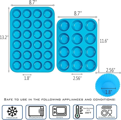 Miniatura 2 de Bandeja de silicona para magdalenas, juego de moldes para hornear cupcakes, 12 tazas, molde para magdalenas, antiadherente, sin BPA, apto para