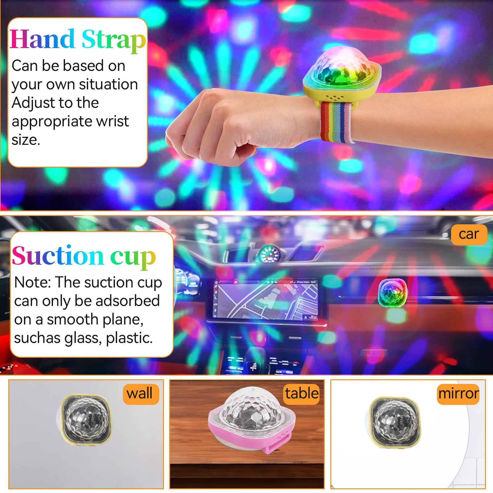 Pulsera con Bola de Discoteca, 8 luces LED de escenario, 5 modos dinámicos, control de voz, lámpara de ambiente estrellada, recargable por USB con ventosa para fiestas, decoración de coche, DJ