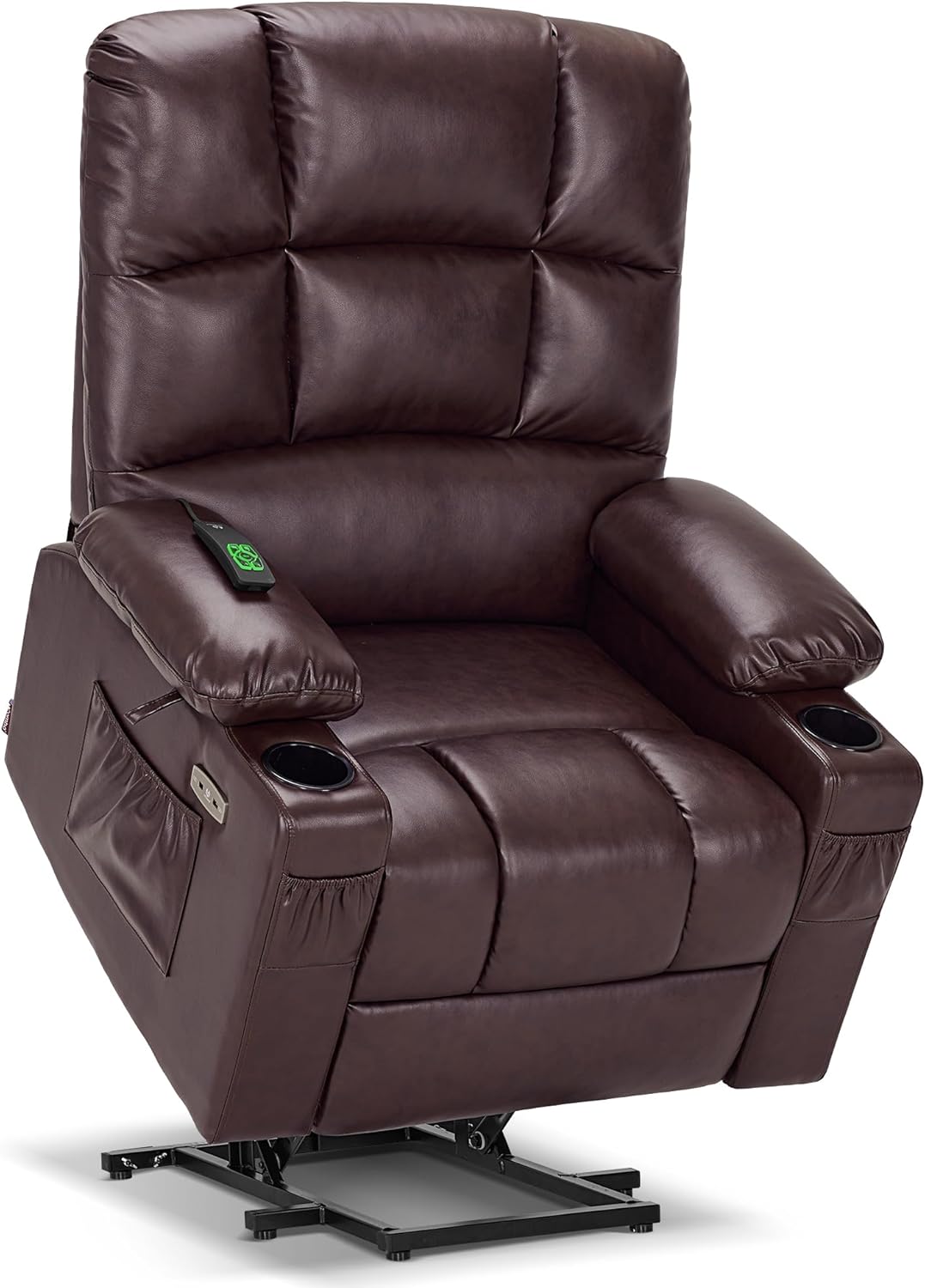 MCombo Large Dual Motor Power Lift Recliner Chair for Elderly, Massage and Heat, Lay Flat, Zero Gravity, Home Button, USB Port, Faux Leather 7680 (Dark Brown, Large)