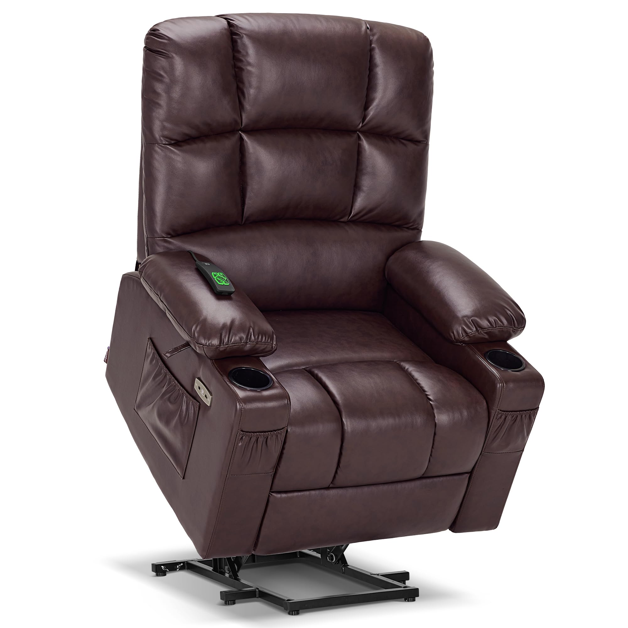 MCombo Large Dual Motor Power Lift Recliner Chair for Elderly, Massage and Heat, Lay Flat, Zero Gravity, Home Button, USB Port, Faux Leather 7680 (Dark Brown, Large)