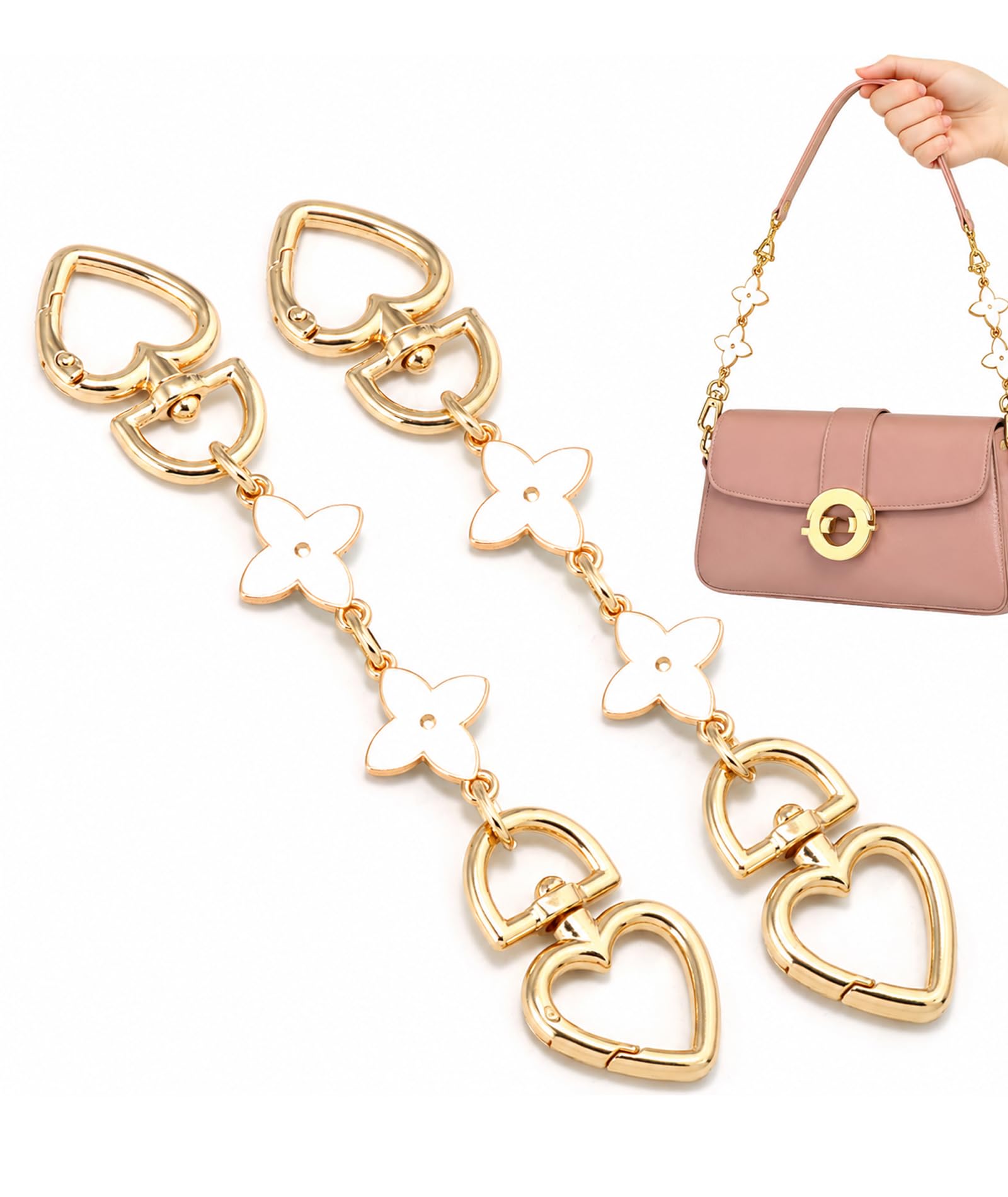 2-Piece Bag Chain Strap Extension, Light Gold Tone Metal Purse Chain with Four-Leaf and Heart Design, Decorative Bag Straps for Handbags and Sling Bag-image-27