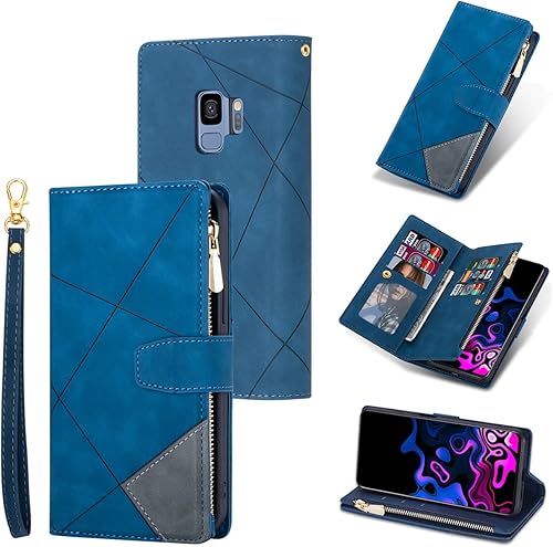 UEEBAI Funda tipo cartera para Samsung Galaxy S9, funda vintage de piel sintética de alta calidad con ranuras para tarjetas, cierre magnético,