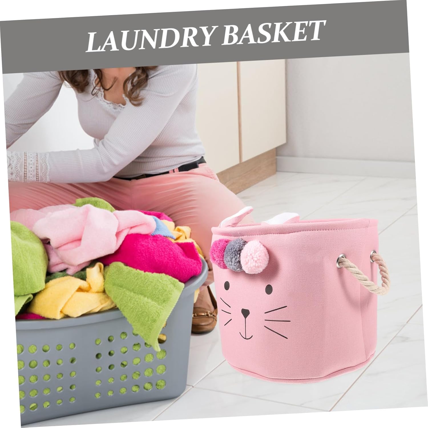 Fabric Laundry Basket Wheels Large Capacity Portable Storage Box Girls' Laundry Hamper Adorable Design