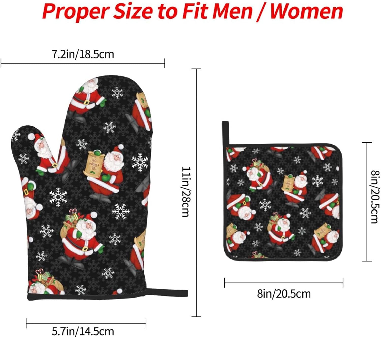 Merry Christmas Happy Print Heat Resistant Microwave Gloves, Used for Baking, Cooking, and Fashion Kitchen Essentials