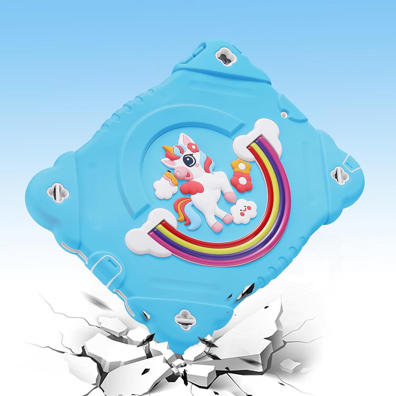 XZC Case for iPad 9th/8th/7th Generation 2021/2020/2019(10.2 inch), Unicorn Cute Cover Heavy Duty Shockproof Protective Case with Built-in Stand Strap for Kids Girls Women (Light Blue)