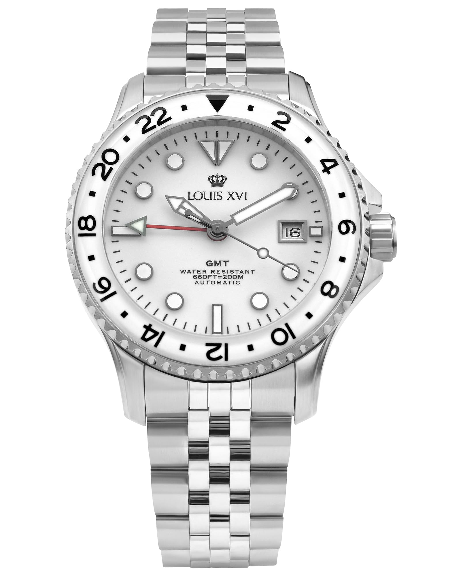 LOUIS XVIMirabeau GMT 1430 41mm Men's Automatic Watch Sapphire Glass,  Silver Bracelet, White Dial, Waterproof