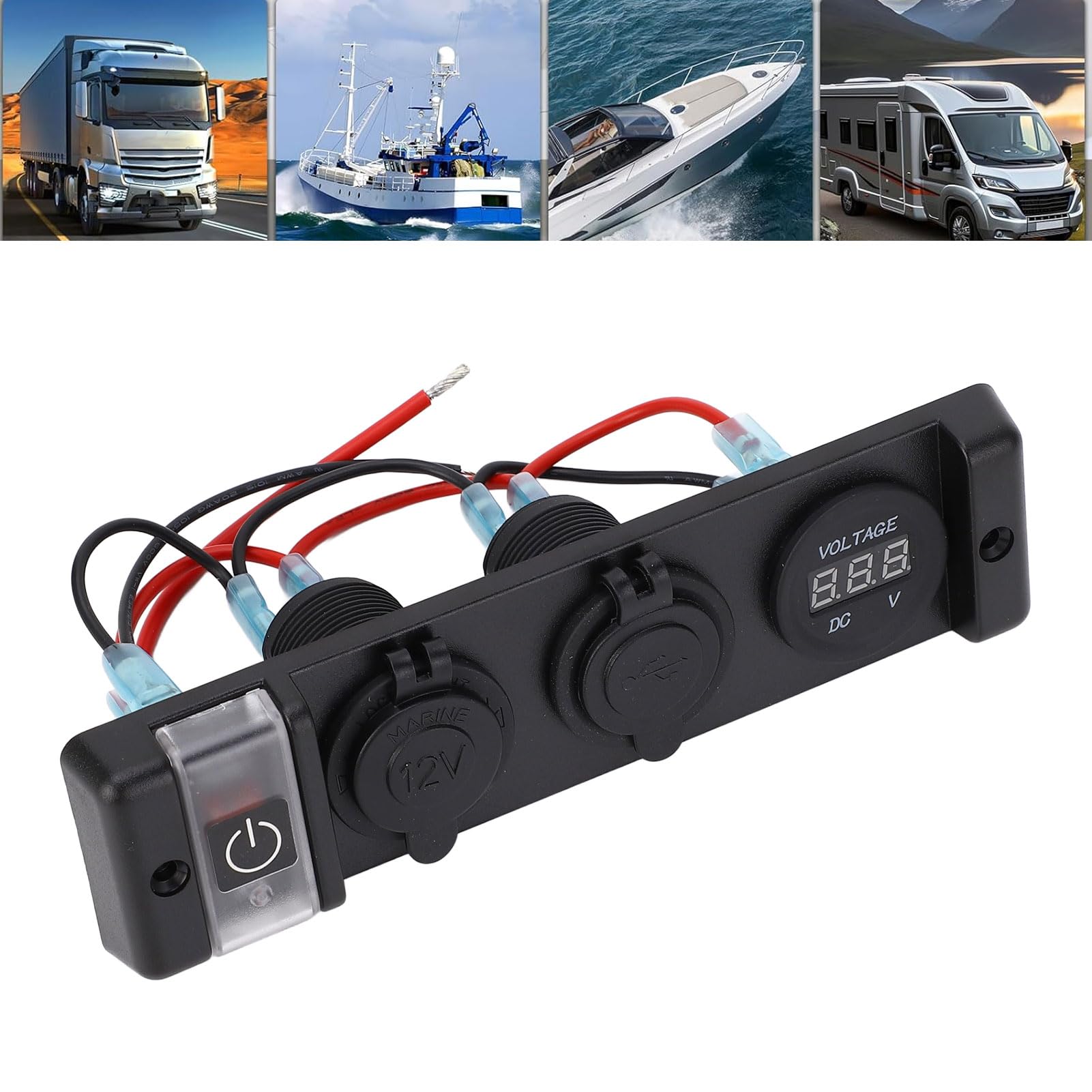 Panneau de Prise Allume-Cigare USB avec Indication LED pour Voiture, Bateau, SUV, Yacht, Double Panneau de Prise USB étanche IP66 pour Véhicules DC 12 V