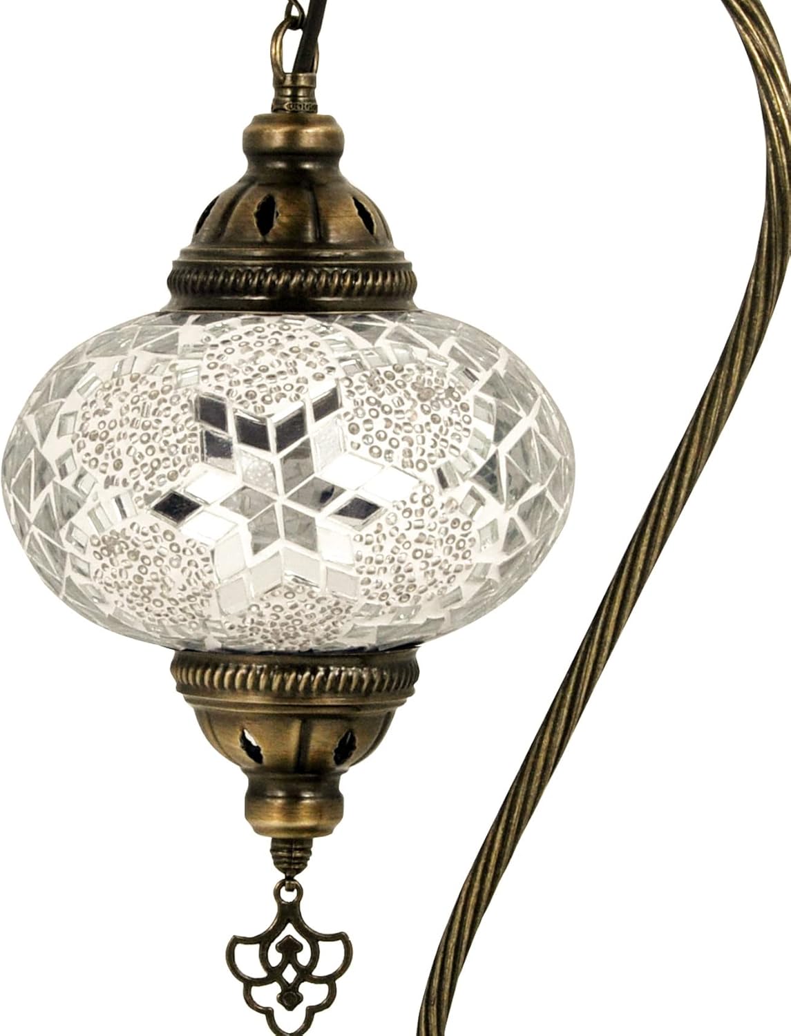 10 Variation Turkish Lamp Mosaic Table Lamps | Turkish Moroccan Lamp with Bronze Base | Handmade Swan Neck Tiffany Night Lamp | Mosaic Glass Bedside Night Lamp with Led Bulb (White)