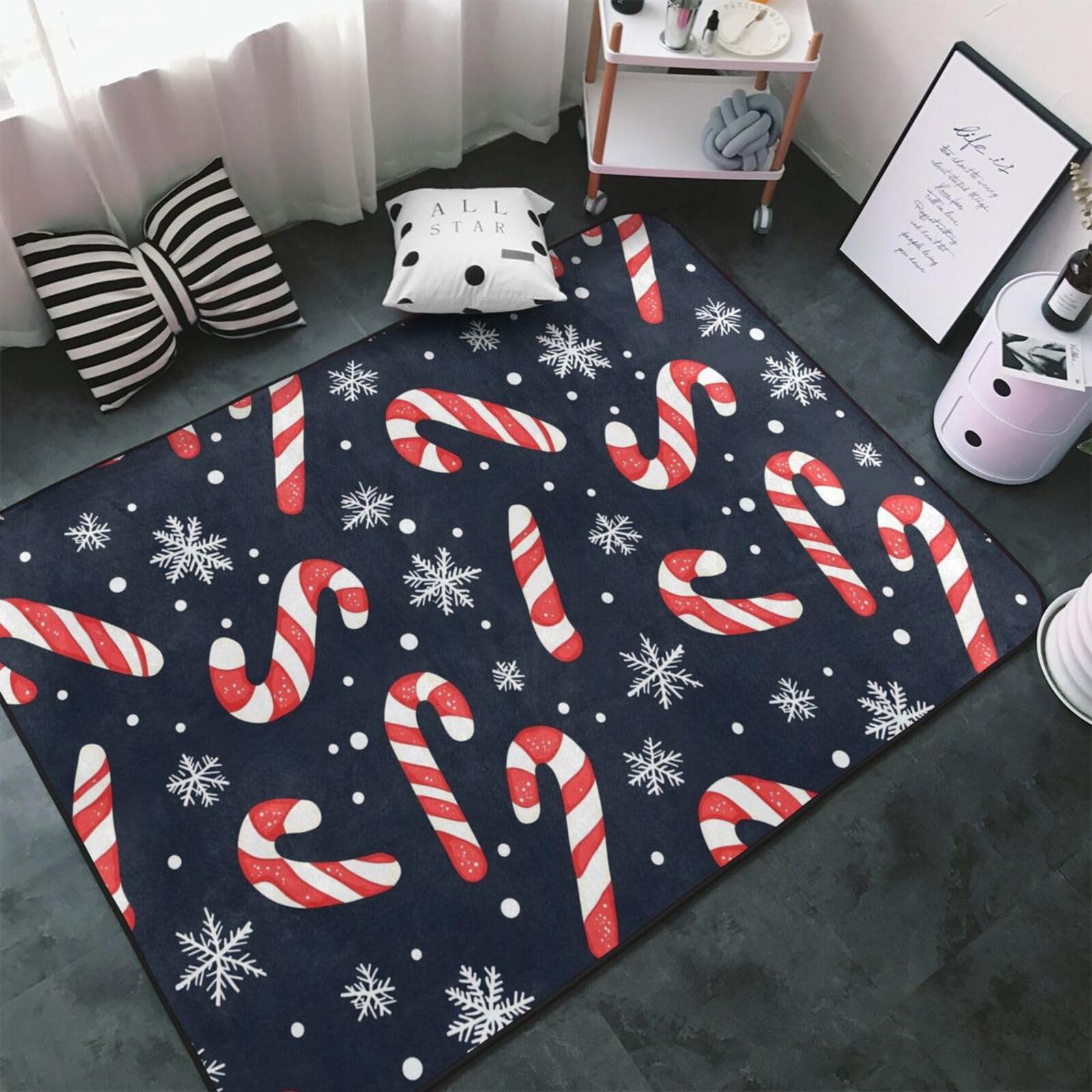 Tapis antidérapant lavable pour salon chaleureux au motif sucre d'orge