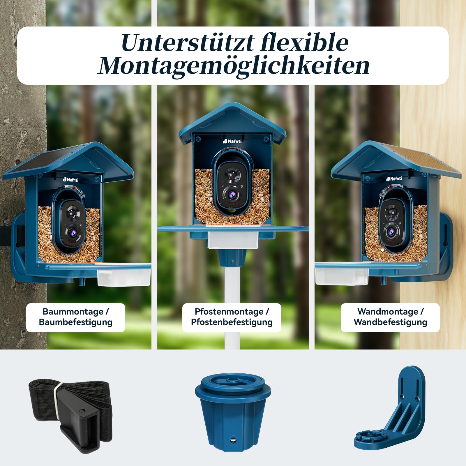 Kompaktes Vogelfutterhaus mit Kamera, Solar, 2K Livebild, 2,4/5 GHz WLAN | Kompaktes Design mit Solarbetrieb, Sofortmeldungen und Eichhörnchenschutz für Balkon, Terrasse und kleine Gärten.