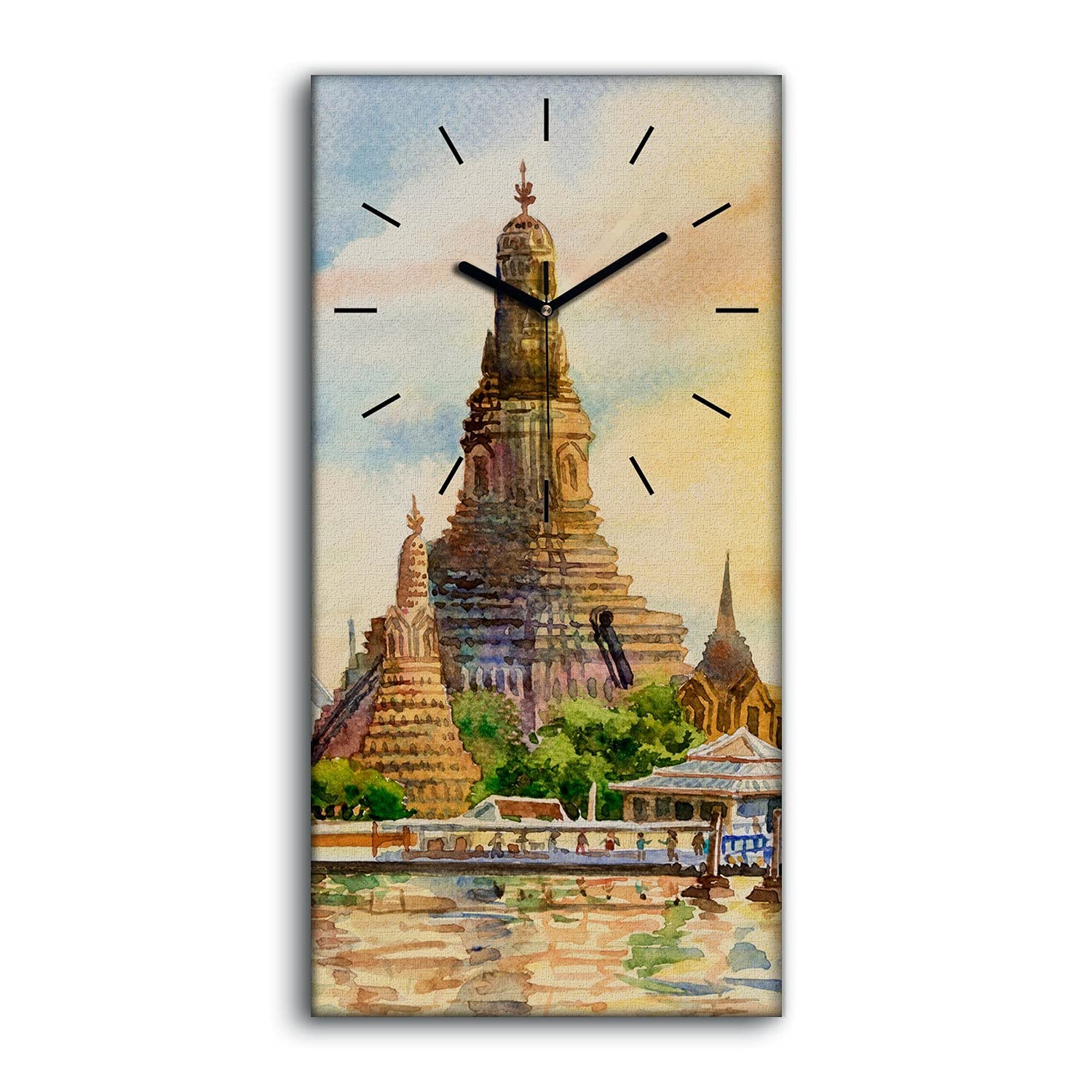 Temple Thaïlande Horloge Murale pour Chambre Décoration Zen en Toile Moderne 30x60cm