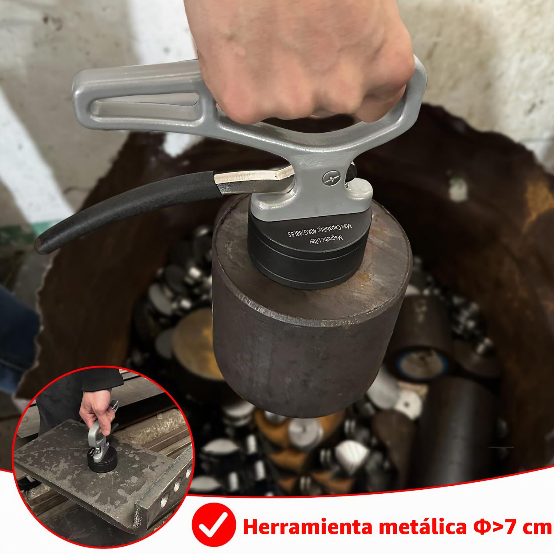 MUTUACTOR Soporte magnético de mano fuerte, imán de neodimio con mango, herramienta para objetos metálicos