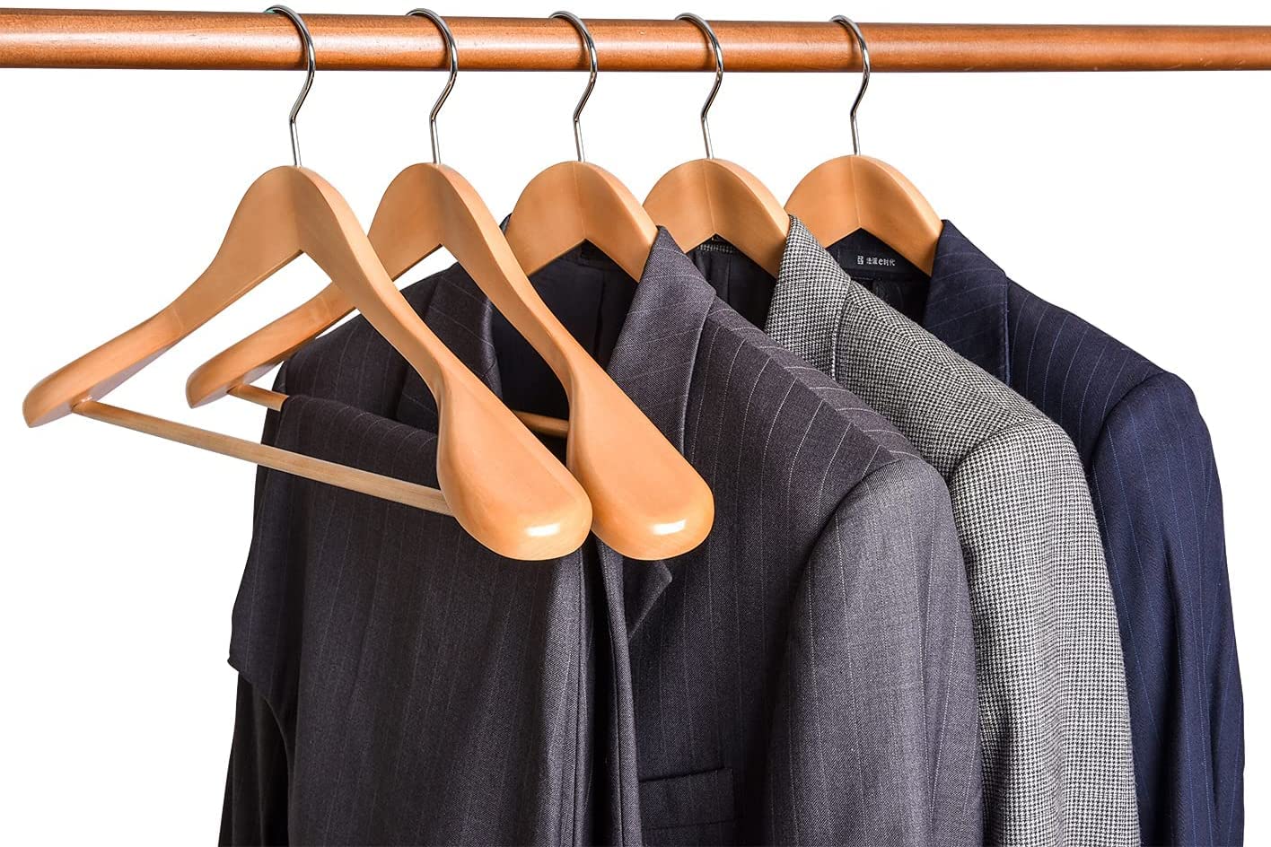 WHISKET Wooden Suit Hangers Wood Coat Hangers,Jacket Outerwear Shirt Hangers, 360 Degree Swivel Chrome Hook, Closet Organizer, Coat Rack, Pants Hangers, Coat Hanger, Hangers Space Saving Pack of (4)