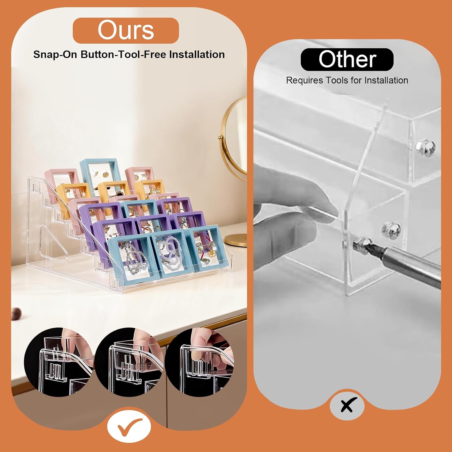 5 & 7 Tier Trading Card Display Stand, 12" Clear Acrylic Card Stands for Display, versatile Card Stands for Sports Cards, Graded & Greeting Cards, Postcards, Vendor Stickers, with Snap-On Assembly (Tall 5 Tier)
