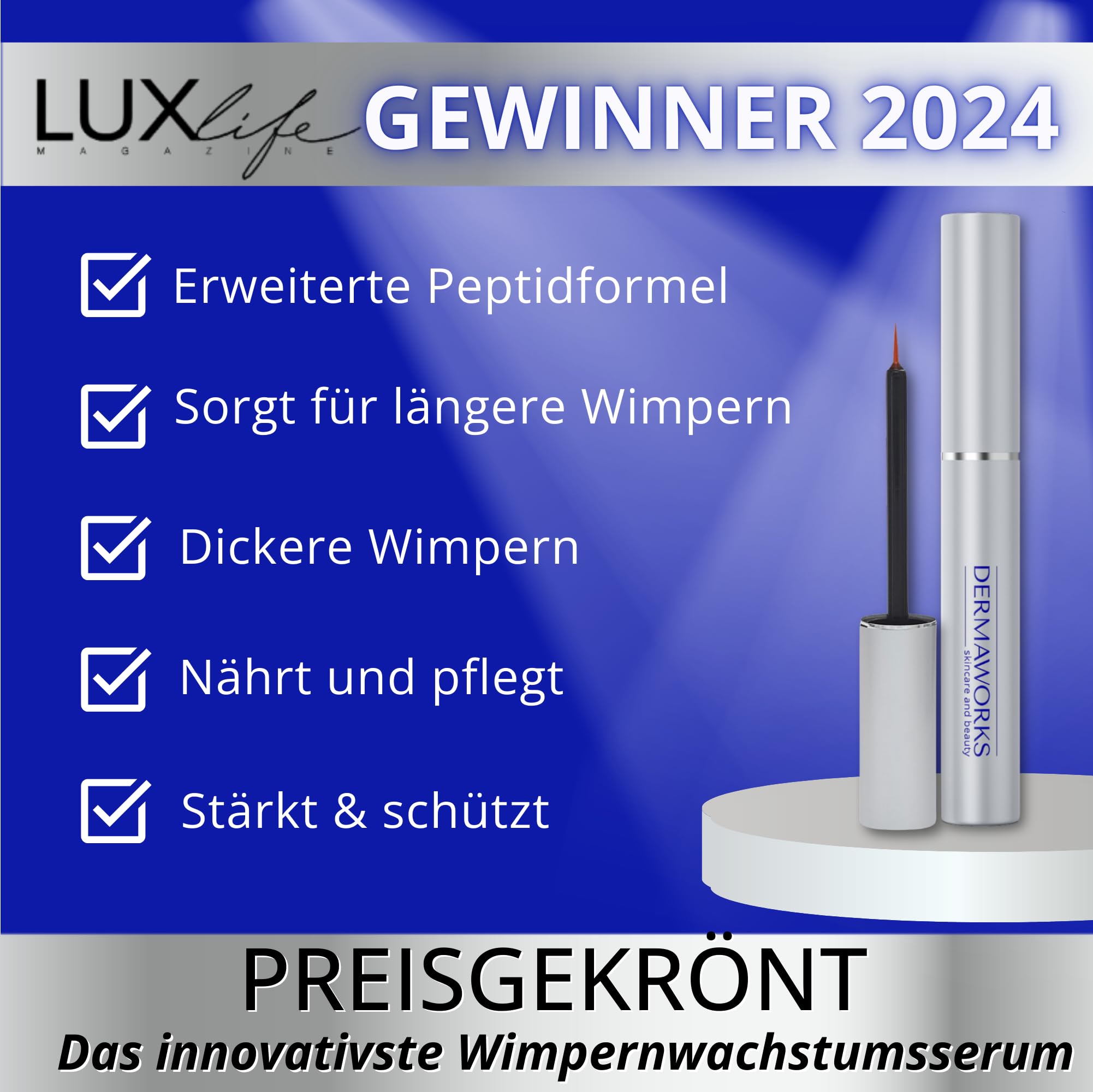 SPECTACULASH WIMPERNSERUM HORMONFREI XL - Leistungsstarkes Wimpernserum mit Peptidformel für Natürlich Längere und Vollere Wimpern - Lash Serum Wimpern Serum Wachstum Testsieger 8ML von DERMAWORK