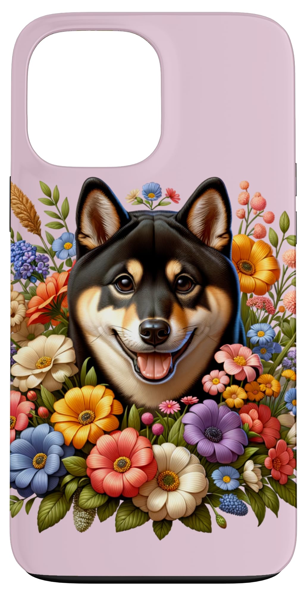 Cute black and tan shiba inu Colorful Spring Flowers Case for iPhone 13 Pro Max