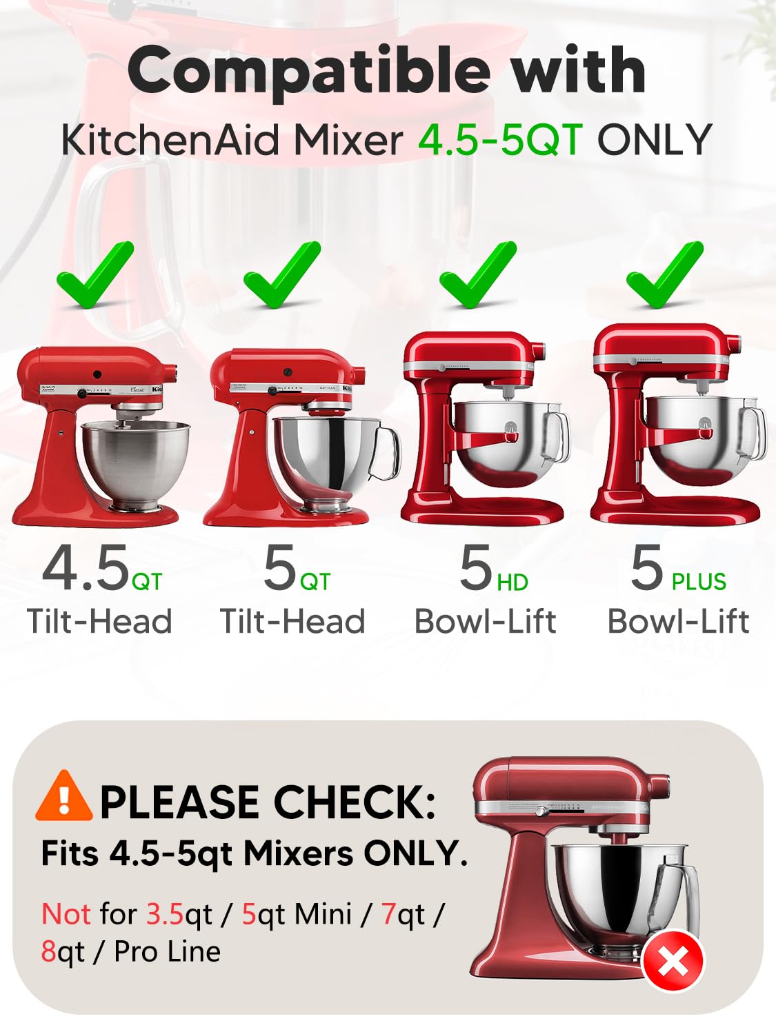 Kitchen Aid - Protector de salpicaduras de silicona para batidora de pie y batidora de cabeza inclinada, 4.5-5 cuartos de galón, escudo de vertido y embudo de harina, accesorios y accesorios de