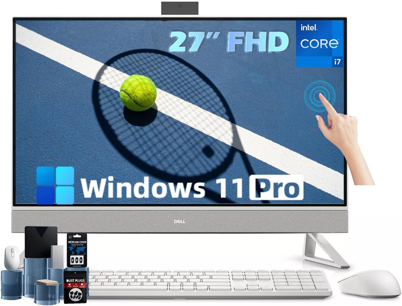 Dell Inspiron 27-inch All-in-One Desktop Computer, 27″ FHD Touchscreen, Core 7 150U(Up to 5.4 GHz), Wireless KB & Mouse, NVIDIA GeForce MX570A GDDR6, Wi-Fi 6E, Windows 11 Pro (32GB RAM, 1TB SSD)