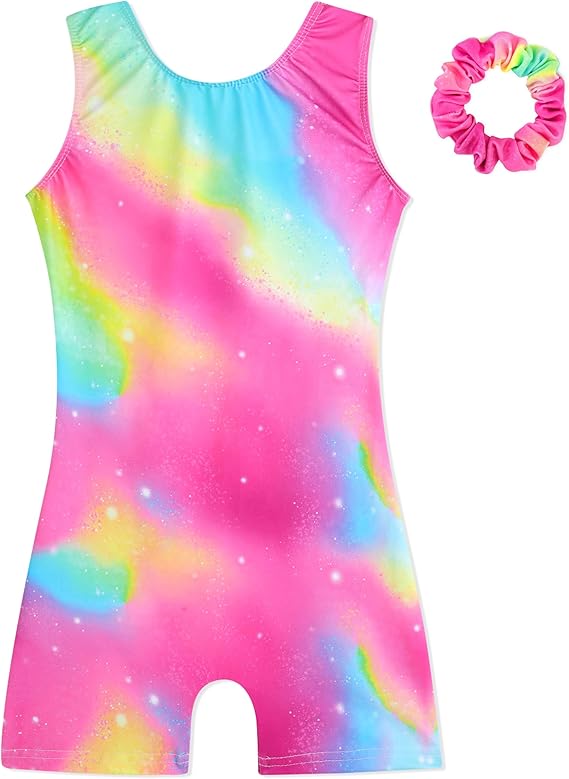 HOZIY Gymnastics Leotards for Girls with Shorts Biketards Dance Tumbling Outfits Matching Scrunchies 1-12 Years Old