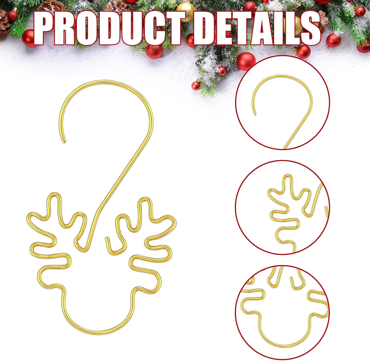Yookeer 200 Pcs Gold Christmas Ornament Hooks 2 Inch 10 Styles Christmas Tree Ornament Hangers Including Deer Antler, Star, Snowflake, Gift Box. Etc, Durable Iron Metal Hooks for Xmas Tree Hanging - Image 3