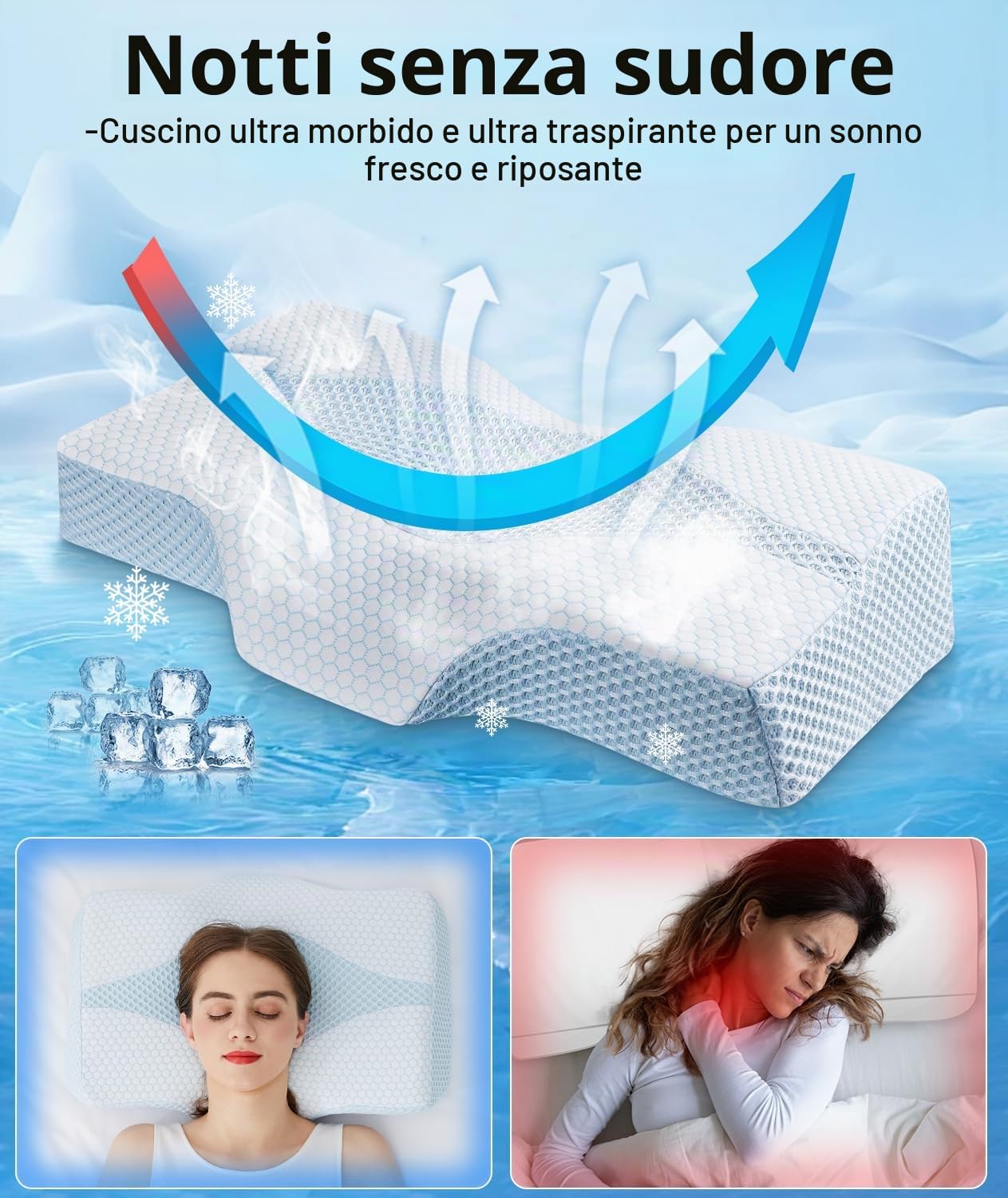Cuscino Ortopedico in Memory Foam per il Collo con Supporto Cervicale Contro il Dolore al Collo e alle Spalle con 2 Altezze e Fodera Lavabile - Cuscino Ergonomico per il Sonno e il Comfort per