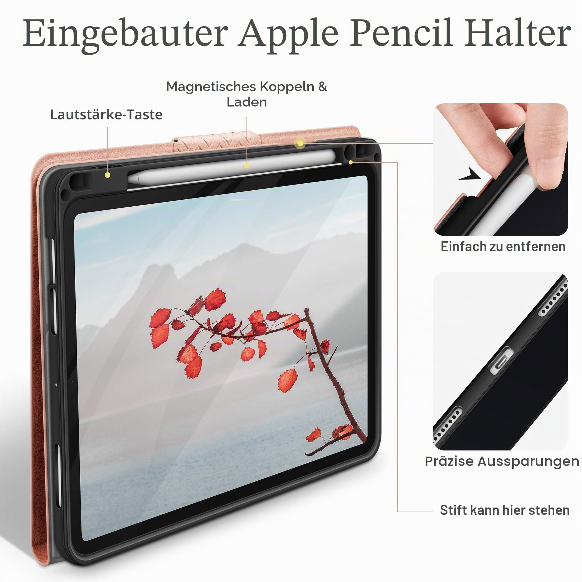 AUAUA Hülle für iPad Air 11 Zoll M4/M3/M2 (2026/2025/2024), iPad Air 5./4. Generation (2022/2020) 10.9 Zoll, mit Stifthalter, Auto Schlaf/Aufwach, PU Leder (Rosa)