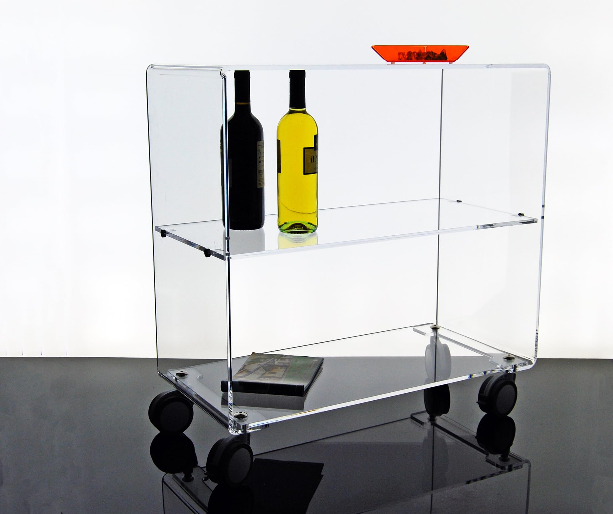 Slato Cleo Maxi - Mobiletto o Carrello con Ruote in Cristallo Acrilico, 70 x 33 x 71 cm, Trasparente da Soggiorno a Tre Ripiani, Leggero, Elegante, Porta Oggetti, Design Moderno Made in Italy