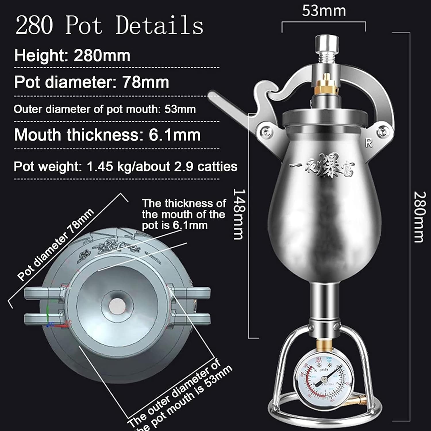 MáQuina Palomitas MaíZ Alta Presión, con Calefacción por Fuego Acero Inoxidable para Fiesta en Casa (260ML)