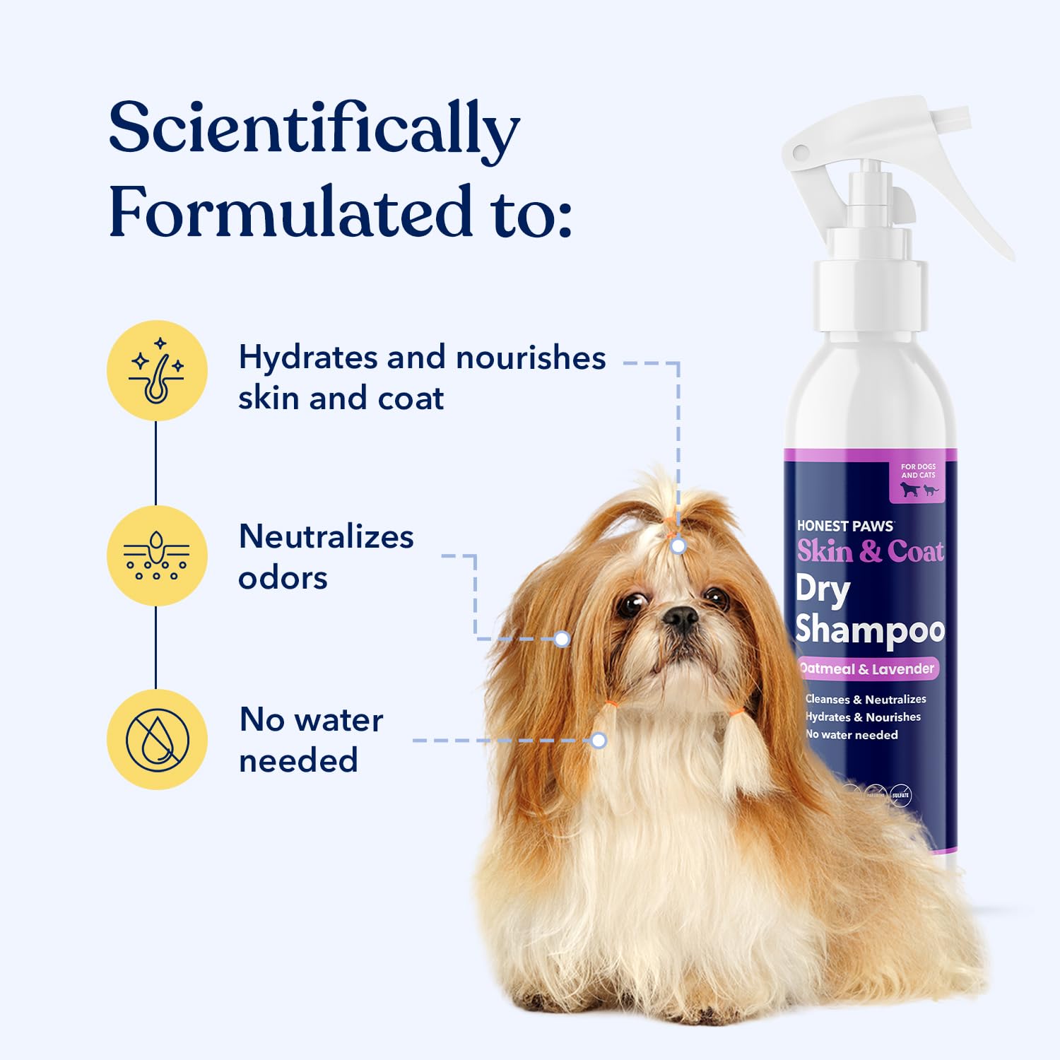 Honest Paws - Champú seco para perros, sin agua, sin enjuague, fórmula espumosa que reduce el picor, limpia, hidrata y nutre la piel seca