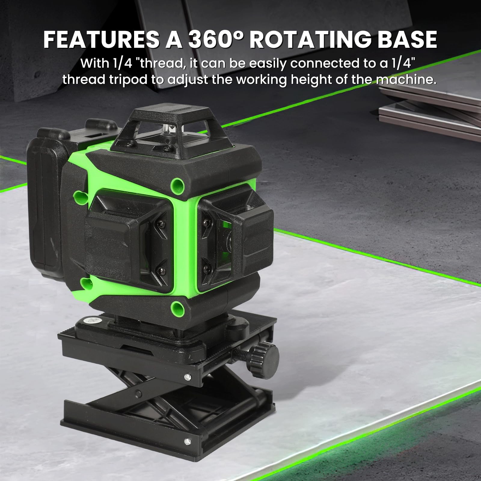 Niveau Laser Chantier Autonivelant 360° x 4 Avec trépied (Noir)