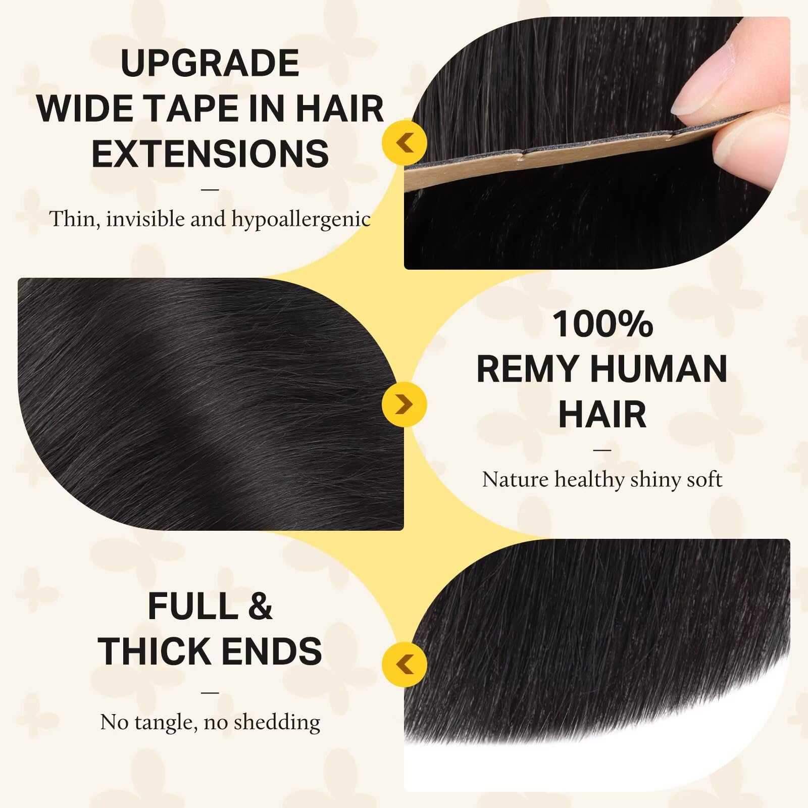 DOORES Wide Tape in Weft Hair Extensions, 18inch 50g 10pcs, Natural Black - Image 2