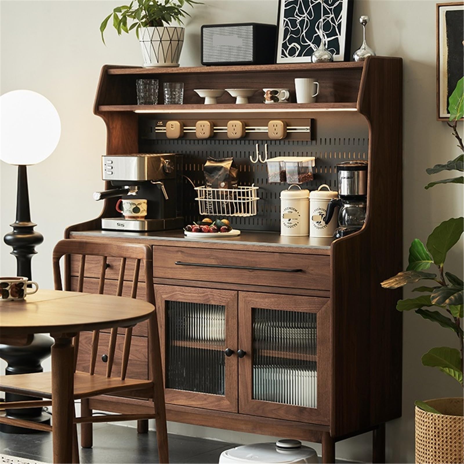 Cassettiera in legno per tè/caffè con piano di lavoro in pietra