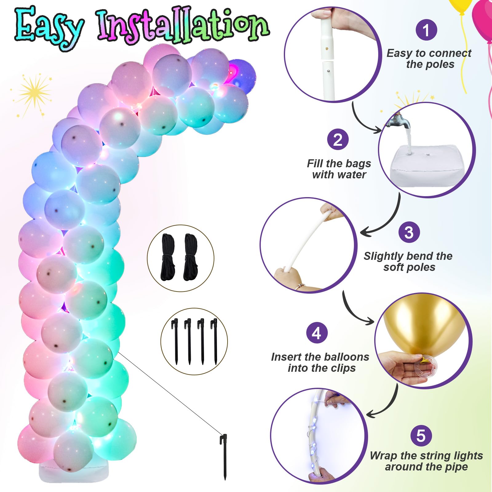 Kit de soporte de globo iluminado de medio arco de 8.2 pies/6 pies, kit de