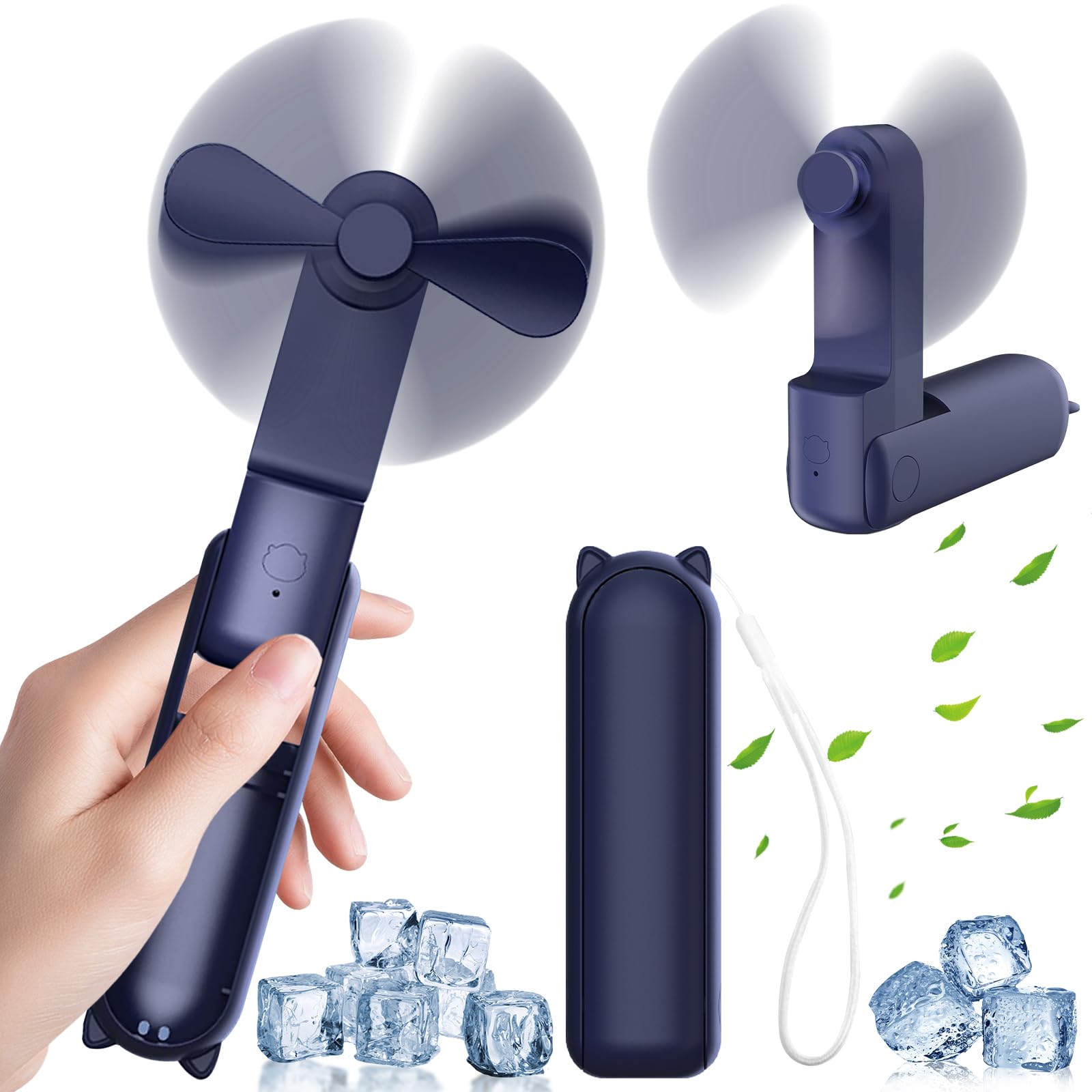 Necomi Portable Fan, Foldable Handheld Fan with 3 Adjustable Speed, 2000mAh Battery, Personal Fan for Stylish Kids Girls Women Indoor Outdoor Travel