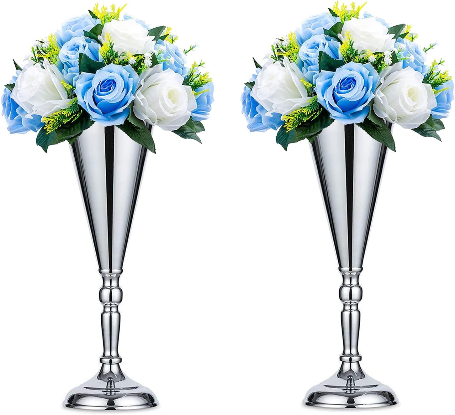 Sziqiqi Silver Vase Tall Metal: Wedding Centrepieces For Reception Tables Set Of 2 - Flower Vases Stand - Base Decortion For Party Events Birthday Celebration Ceremonies