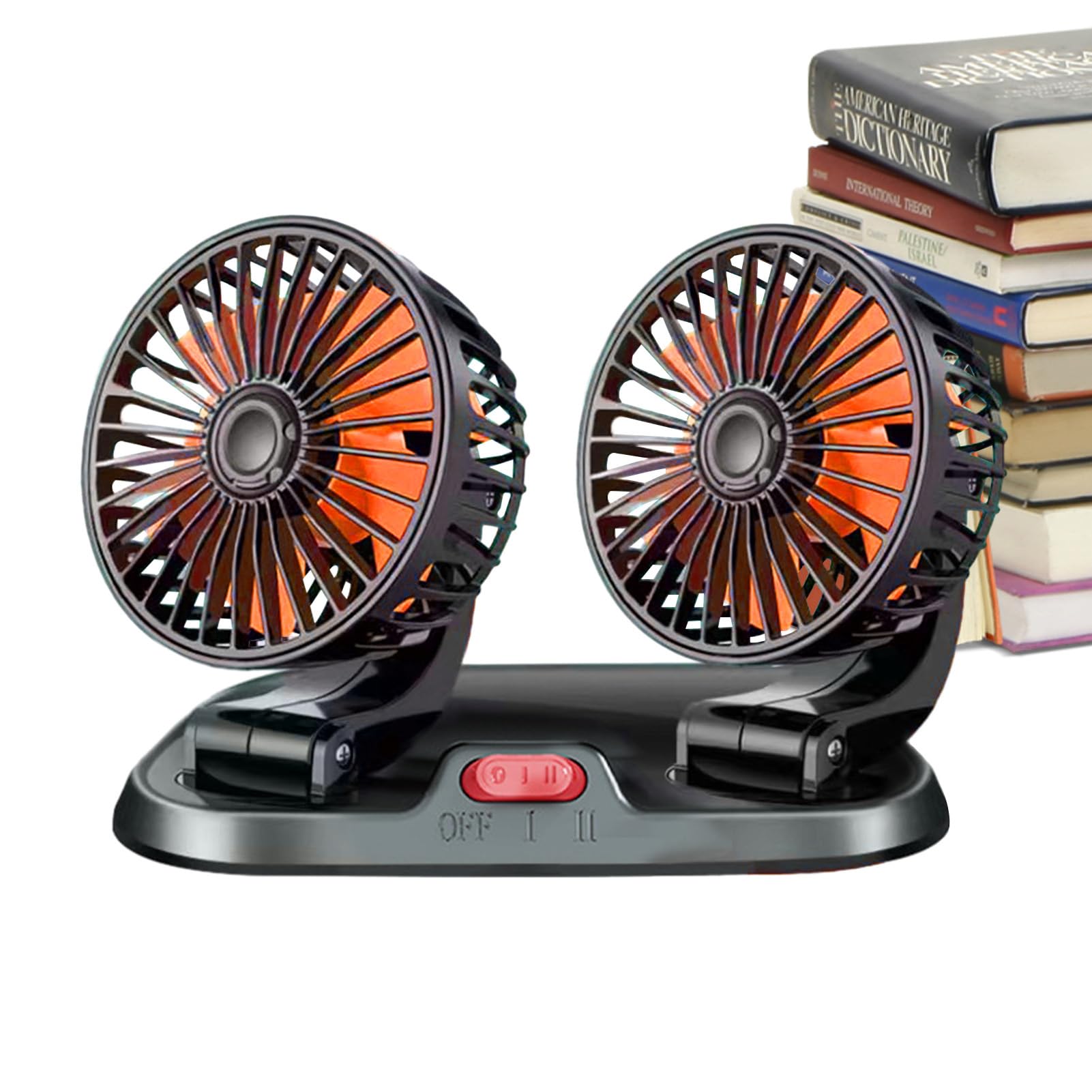 Ventilatore elettrico per auto, ventole rotanti a doppia testa a 360 gradi, ventilatore elettrico del veicolo da 12 V/24 V, ventilatore per auto di raffreddamento USB interno, ventilatore