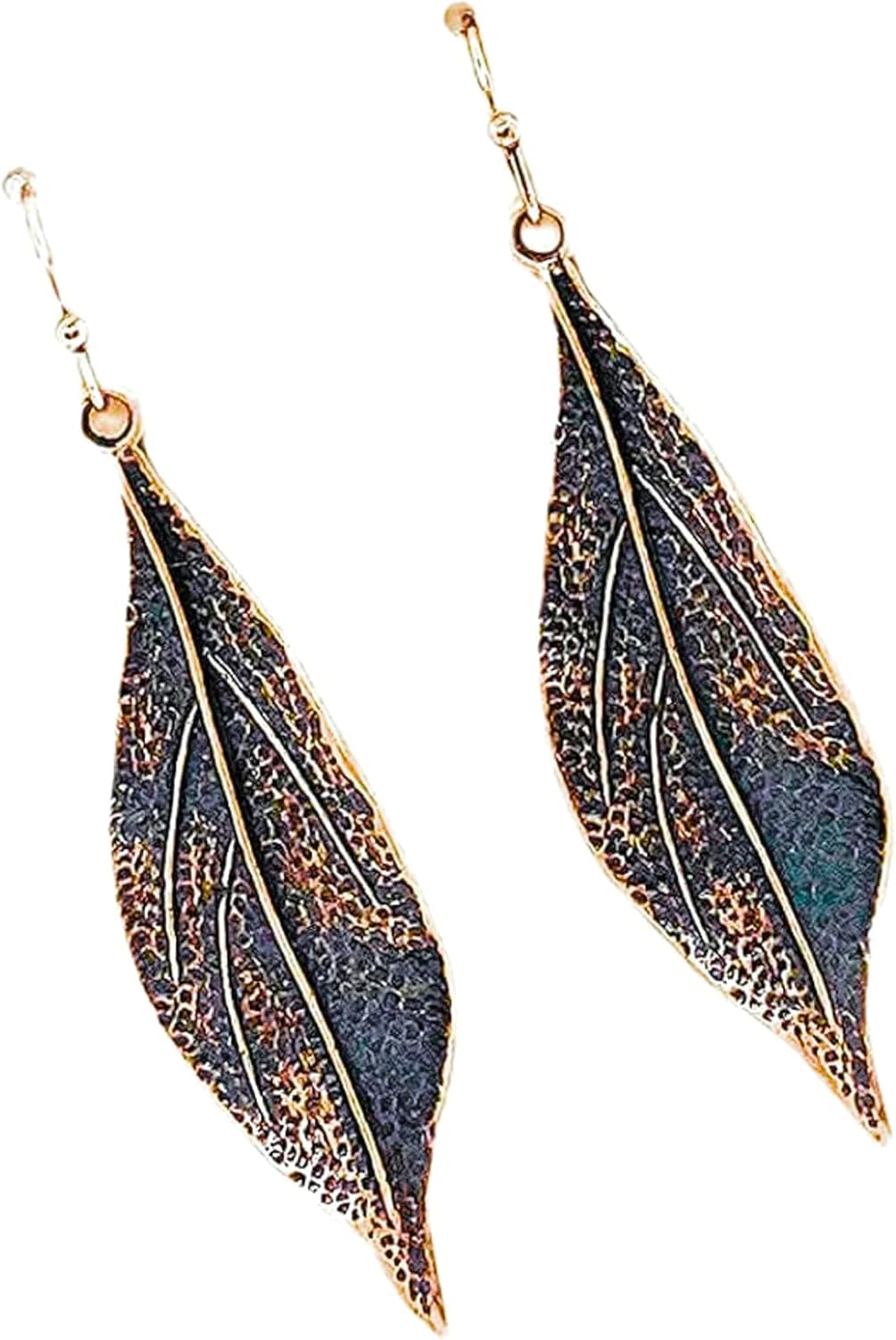 Wavy Leaf Copper Dangle Earrings Bohemian Boho - Image 7