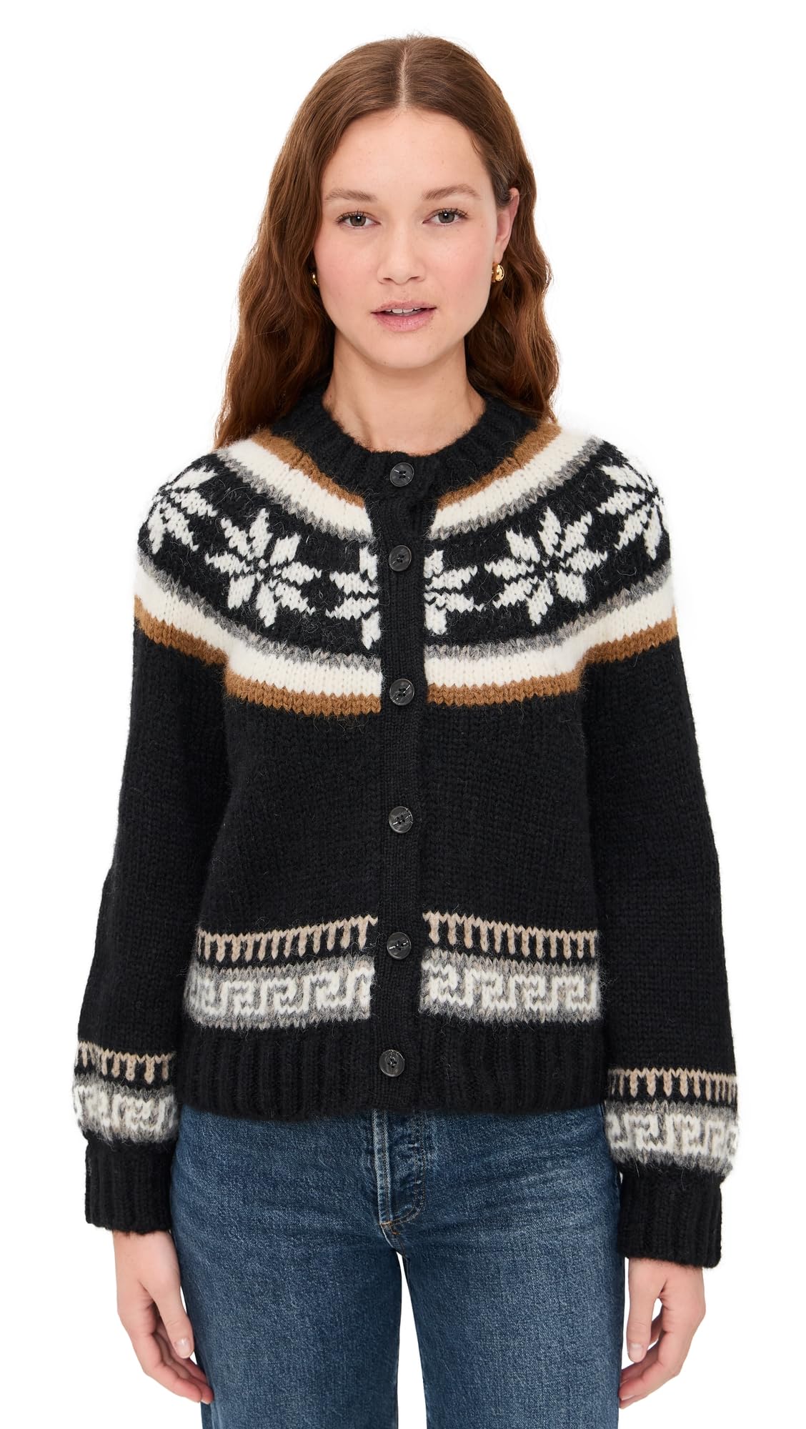 THE GREAT Womens The Snowflake Ice Rink Alpaca Cardigan
