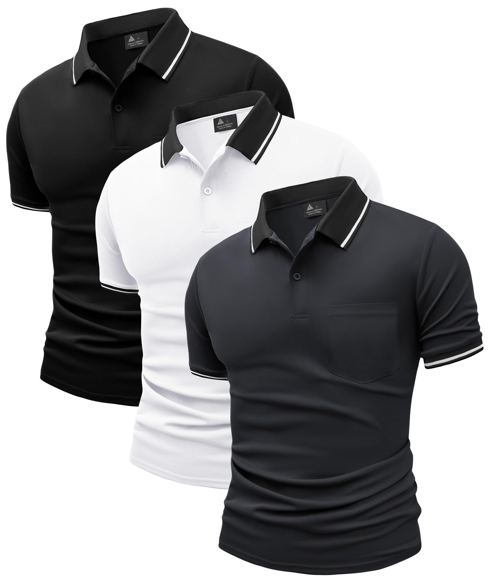 JACKETOWN 3er Pack Poloshirt Herren Kurzarm Atmungsaktiv Poloshirt Leichtes Golf Polohemd Set Arbeit Polo T Shirt mit Brusttasche