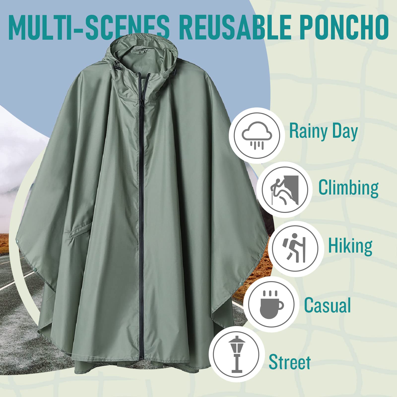 Imperméable Poncho avec Capuche Zip pour Adulte