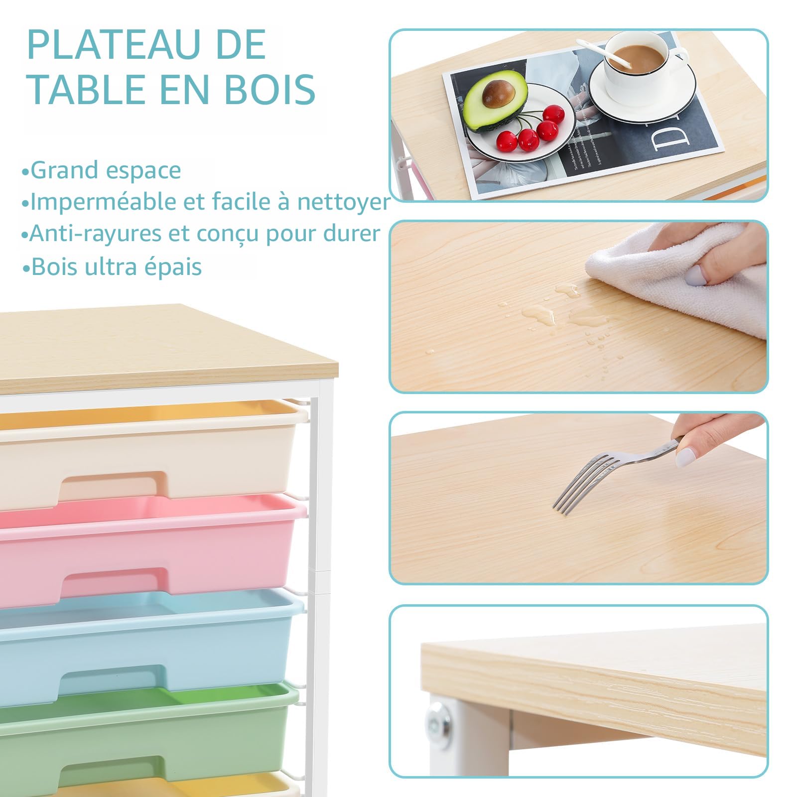 GYMAX Table D'Appoint Ronde à 3 Niveaux, Table De Chevet Avec 3 Étagères En Bois, Cadre En Métal, Patins De Pied Réglables, Facile à Nettoyer, Pour