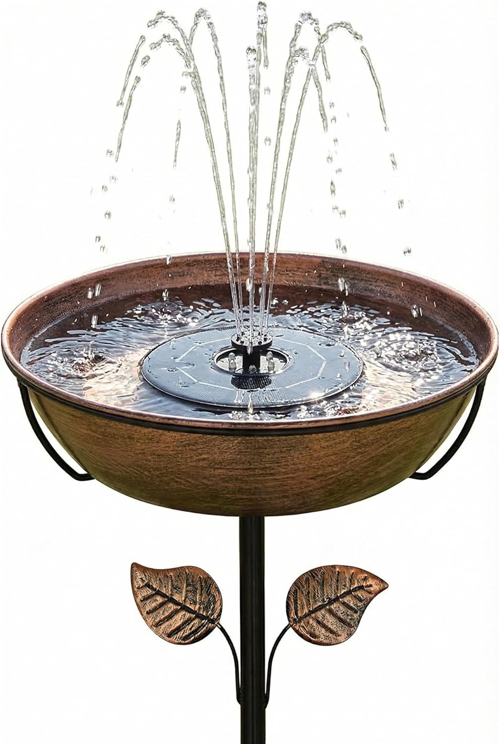 Metal Bird Bath with Solar Fountain - 13" Large Outdoor Birdbath Bowl + 6.3" Solar Pump with Battery & LED Lights | 1.4 Gallon Garden Bird Bath for Yard, Lawn, Patio, Flowing Water Feature
