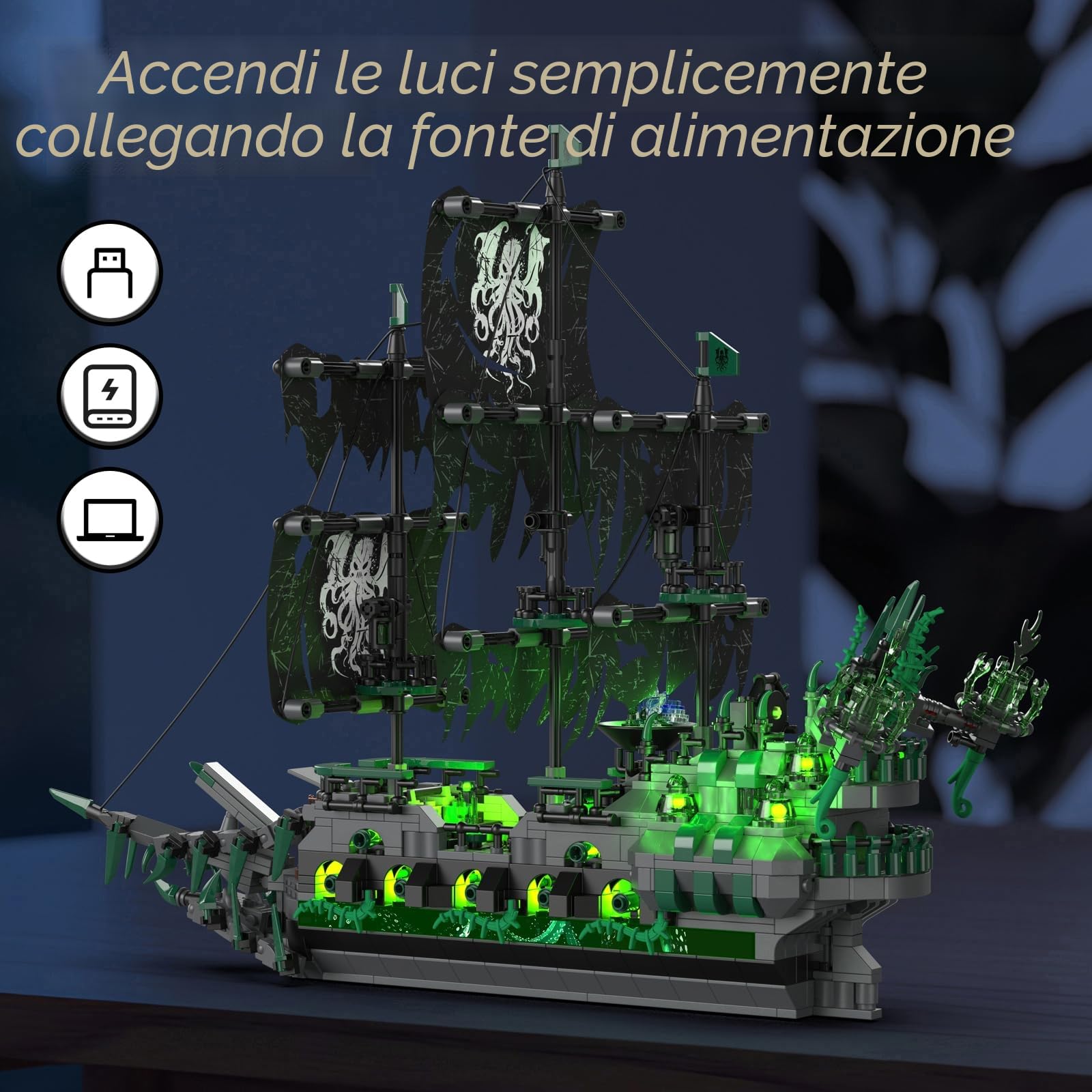 JMBricklayer 40001 Flying Dutchman - Set di mattoncini da costruzione per nave pirata, nave da vela, giocattolo per adulti e ragazzi