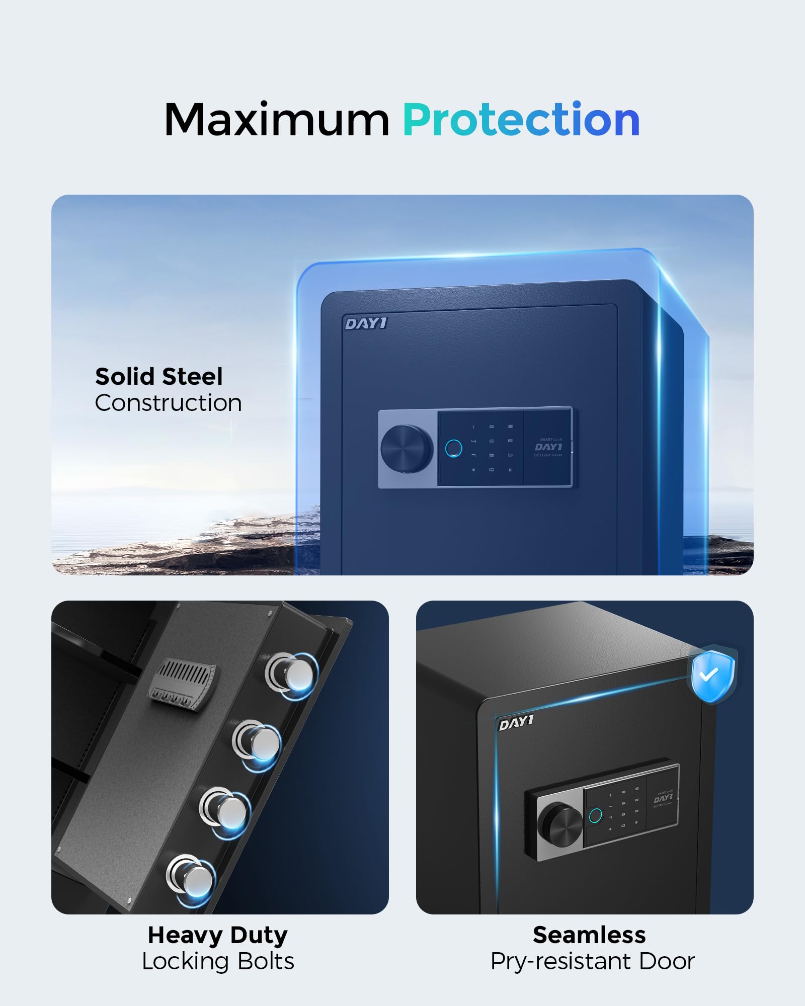 DAYI Cassaforte biometrica per impronte digitali, 2,0 piedi cubi, cassaforte domestica con borsa ignifuga, touchpad digitale, cassaforte di sicurezza per denaro, contanti, documenti, doppio sistema di