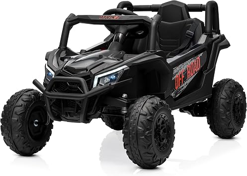 Kidzone 12V Ride On UTV for Kids 35, Electric UTV Truck with Remote Control, Dual Motors, Rear Suspension, Bluetooth Music, LED Lights, Safety Belt, Ride On Car for Boys Girls, Black