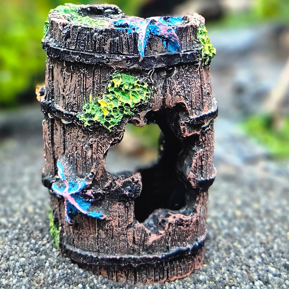 CWP Fish Tank Cave Decor,Aquarium Broken Barrel Cave Decor, Fish Tank Mountain Cave Ornaments for Betta Fish Hiding Hole House Shelter (Brown)