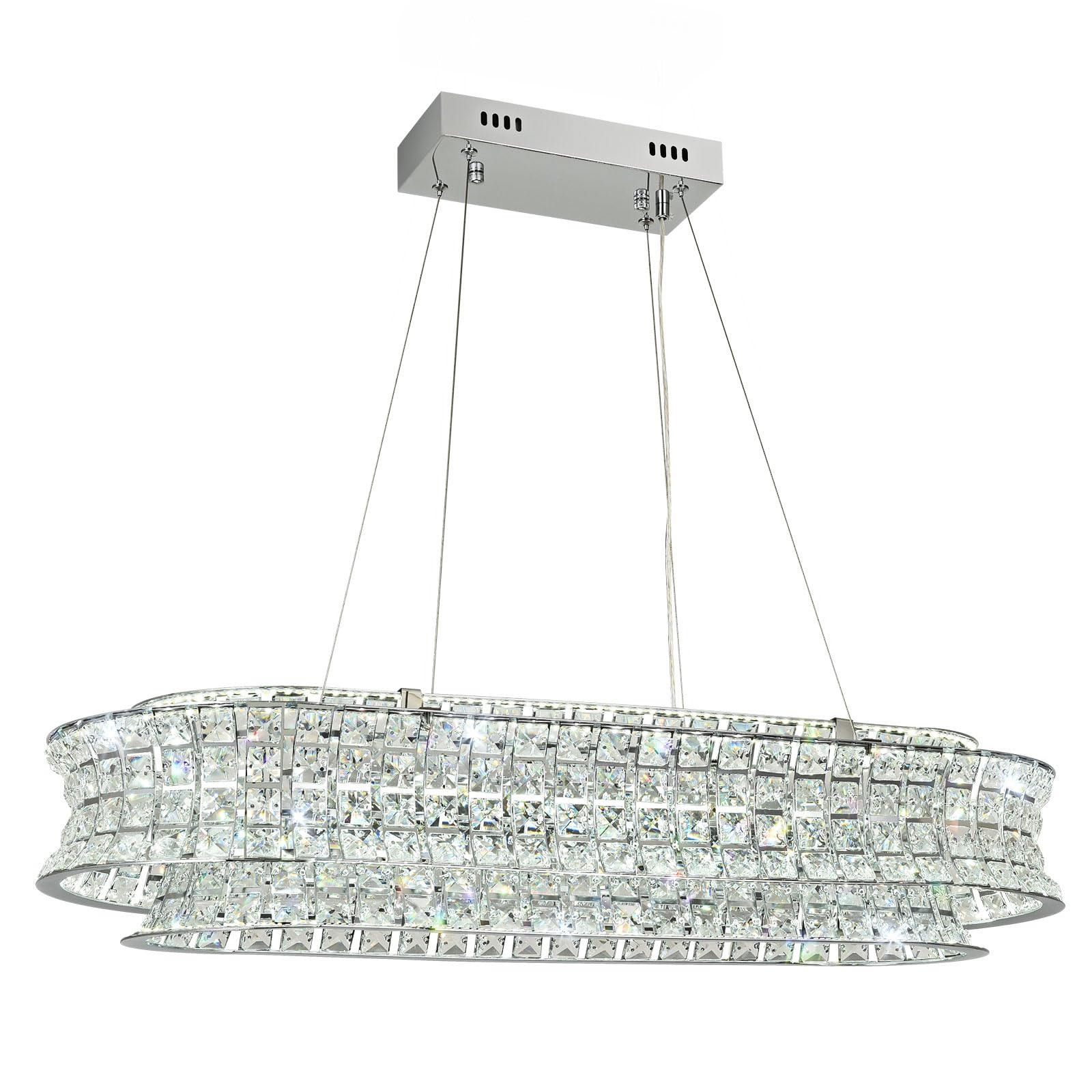 Lampadario moderno di cristallo per il soggiorno, luci a sospensione a LED cromate, lampada a sospensione ovale di cristallo per soggiorno, sala da pranzo, ristorante, 80 x 35cm